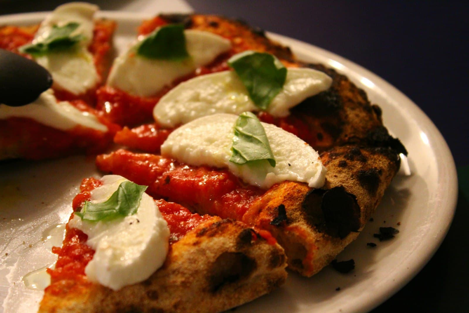 Pizza med bufala-mozzarella och basilika